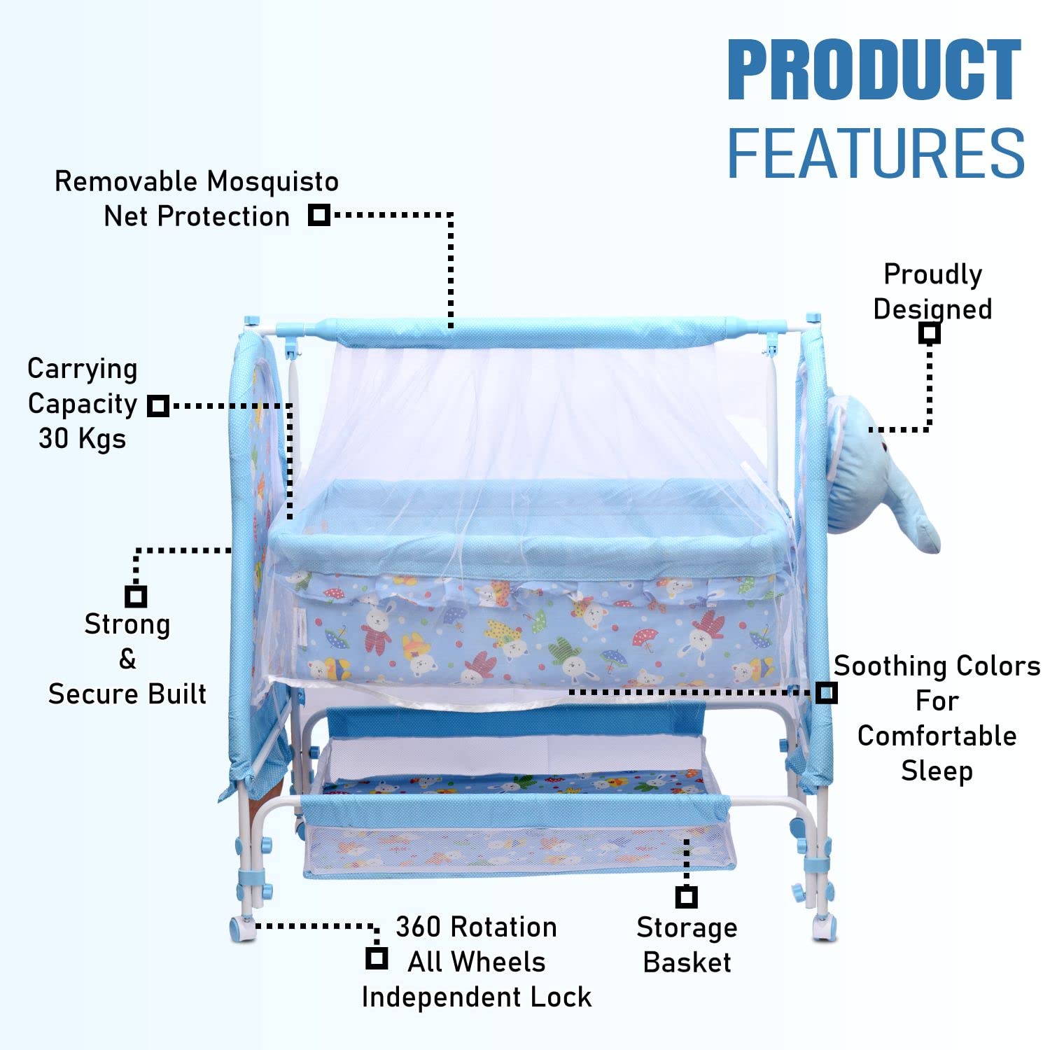Bubble Baby Cradle with Soft Cushion | Baby Jhula with Cute Elephant Face Design