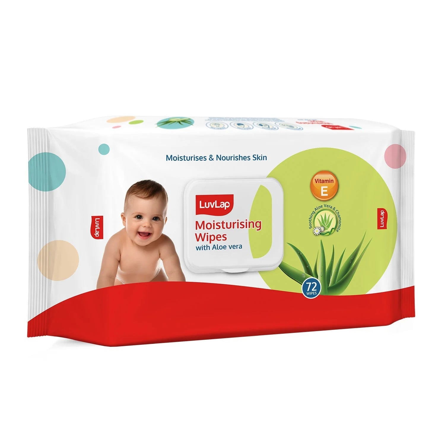 LuvLap Moisturising Aloe Vera Wipes with Lid – 72 Wipes | Gentle & Baby-Safe