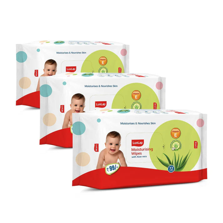 LuvLap Moisturising Aloe Vera Wipes with Lid – 72 Wipes | Combo Pack of 3