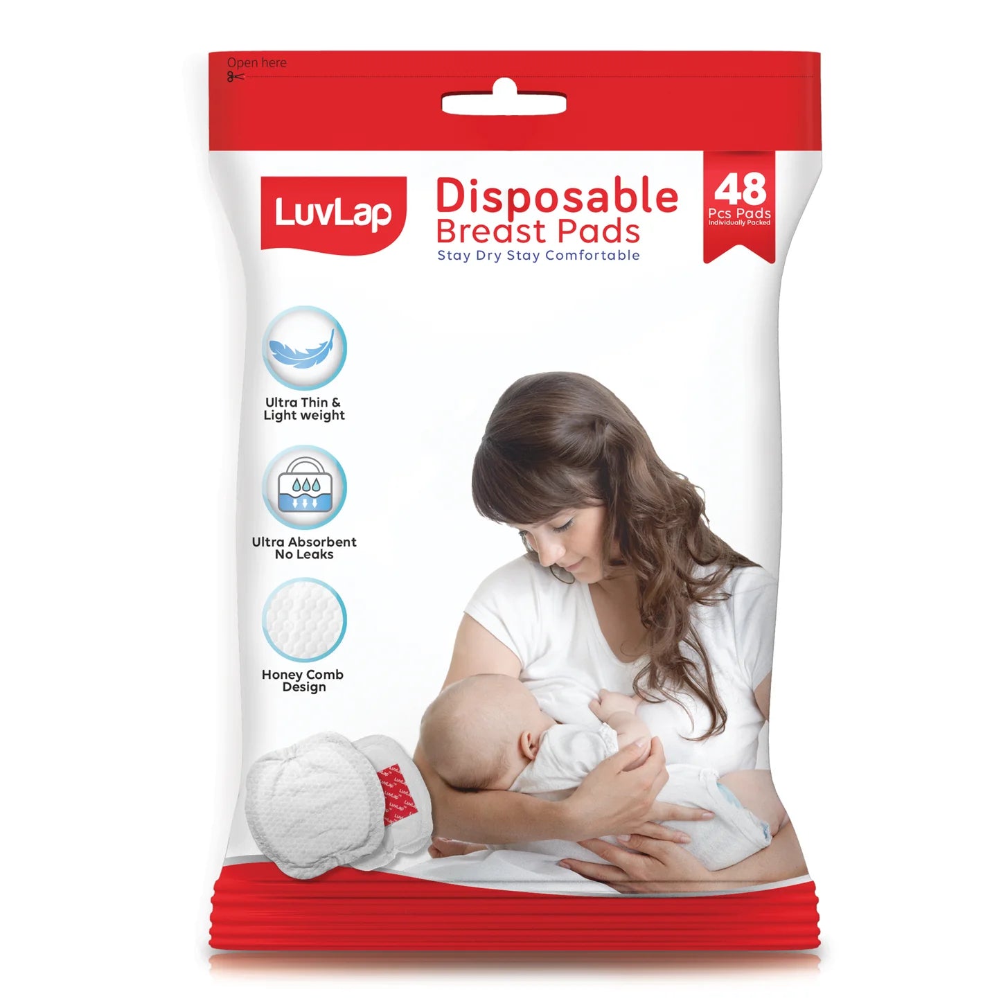 LuvLap Disposable Breast Pads – Pack of 24 | Ultra Soft, Absorbent & Leak-Proof Nursing Pads