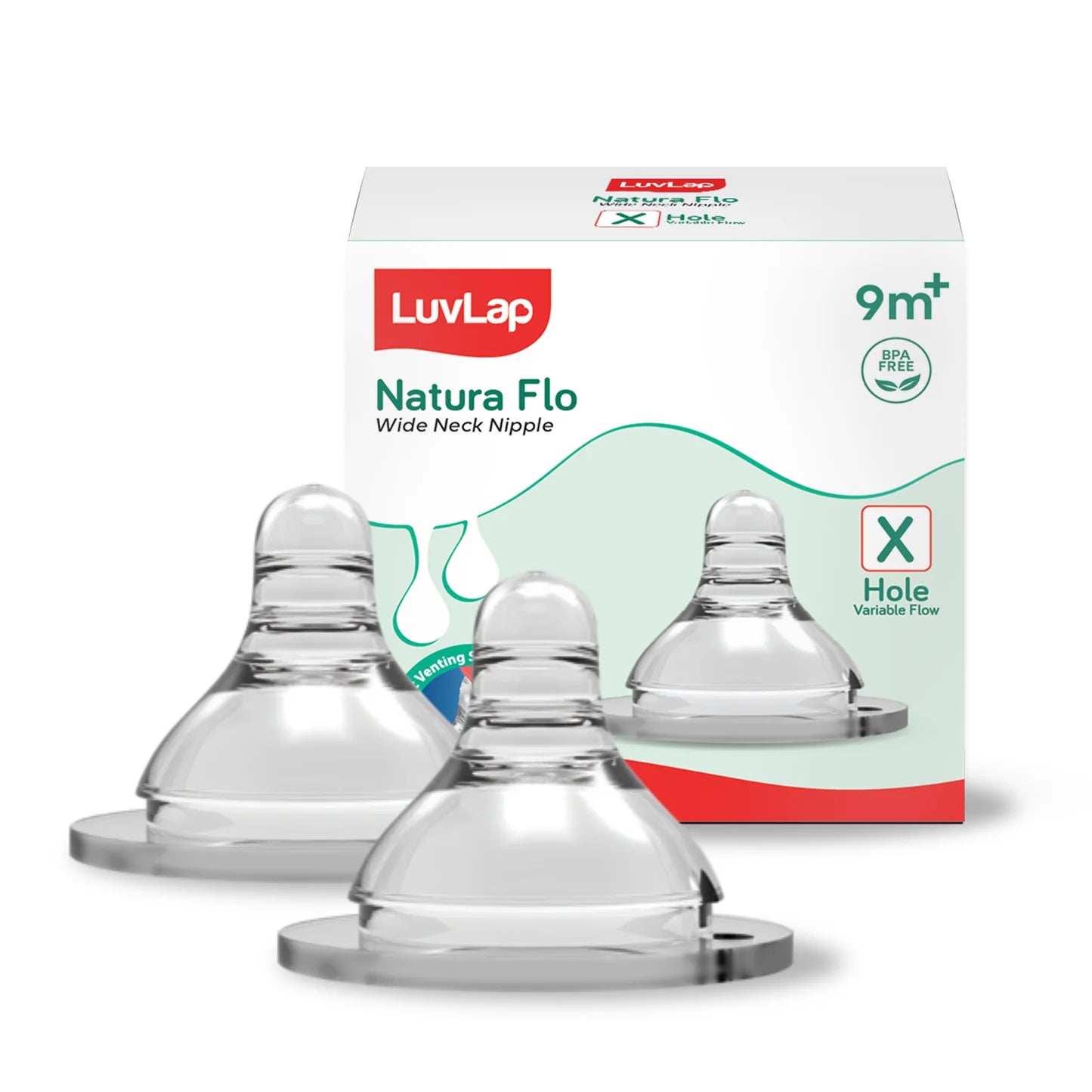 LuvLap N-Flo S-Neck Silicone Nipple – Pack of 2 | Anti-Colic Teat with Hole Size S, M, L, XL