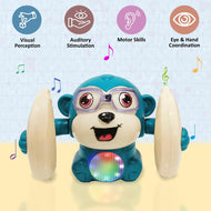 Wembley Dancing Monkey Musical Toy for Kids Baby Spinning Rolling Doll Tumble Toy with Voice Control Musical Light and Sound Effects with Sensor - ISI Mark - Multicolor