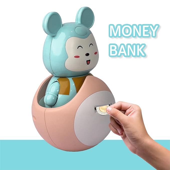 Money Bank Mama Luv Mee 2 in 1 Baby Roly Poly Money/Piggy Bank Musical Toys for Kids with Light and Sound Pendulum Motion Push Shake Wobble Sway Activity Fun Ideal Gift