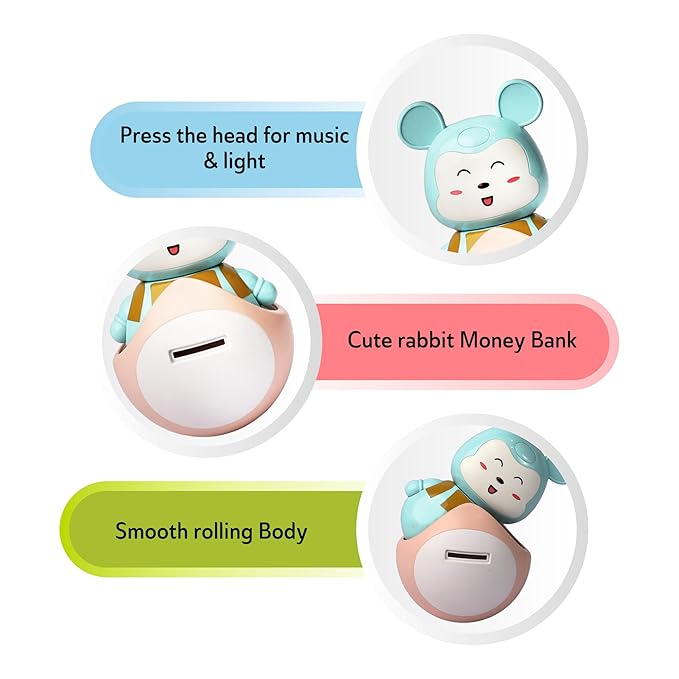 Money Bank Mama Luv Mee 2 in 1 Baby Roly Poly Money/Piggy Bank Musical Toys for Kids with Light and Sound Pendulum Motion Push Shake Wobble Sway Activity Fun Ideal Gift