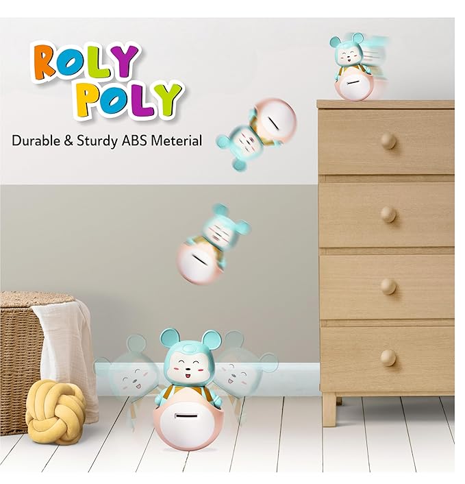 Money Bank Mama Luv Mee 2 in 1 Baby Roly Poly Money/Piggy Bank Musical Toys for Kids with Light and Sound Pendulum Motion Push Shake Wobble Sway Activity Fun Ideal Gift