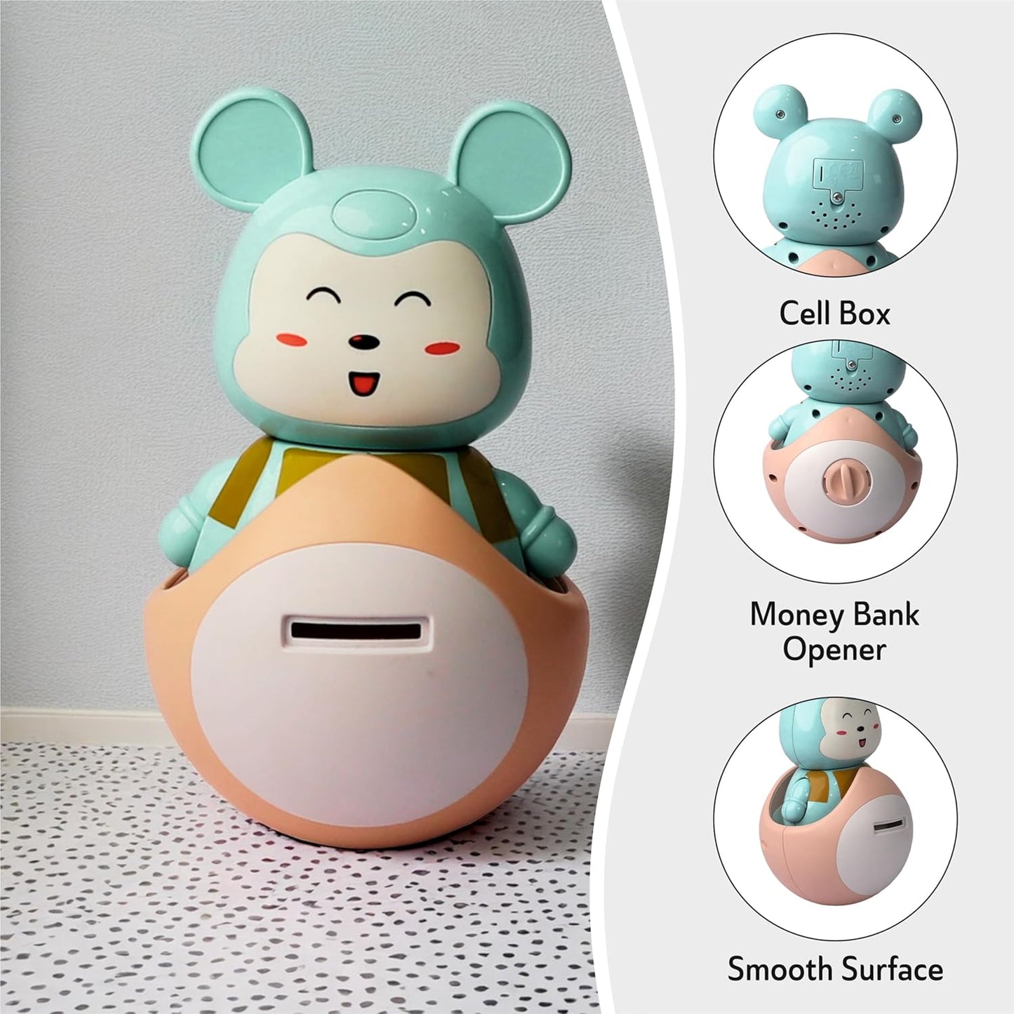 Money Bank Mama Luv Mee 2 in 1 Baby Roly Poly Money/Piggy Bank Musical Toys for Kids with Light and Sound Pendulum Motion Push Shake Wobble Sway Activity Fun Ideal Gift