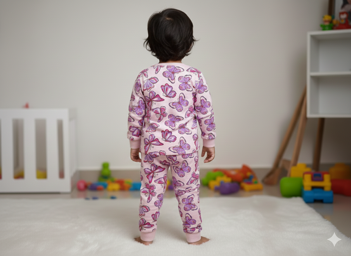 GenBeta KidsUnisex Cotton Baba Suit | Butterfly Print Full Sleeve Top & Pajama Set | Soft & Breathable Nightwear for Boys & Girls (1–4 Years)