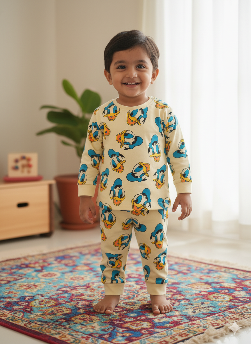 GenBeta Kids Unisex Cotton Baba Suit | Cartoon Print Full Sleeve Top & Pajama Set for Boys & Girls | Soft & Breathable Sleepwear (0–4 Years)