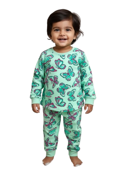GenBeta KidsUnisex Cotton Baba Suit | Butterfly Print Full Sleeve Top & Pajama Set | Soft & Breathable Nightwear for Boys & Girls (1–4 Years)