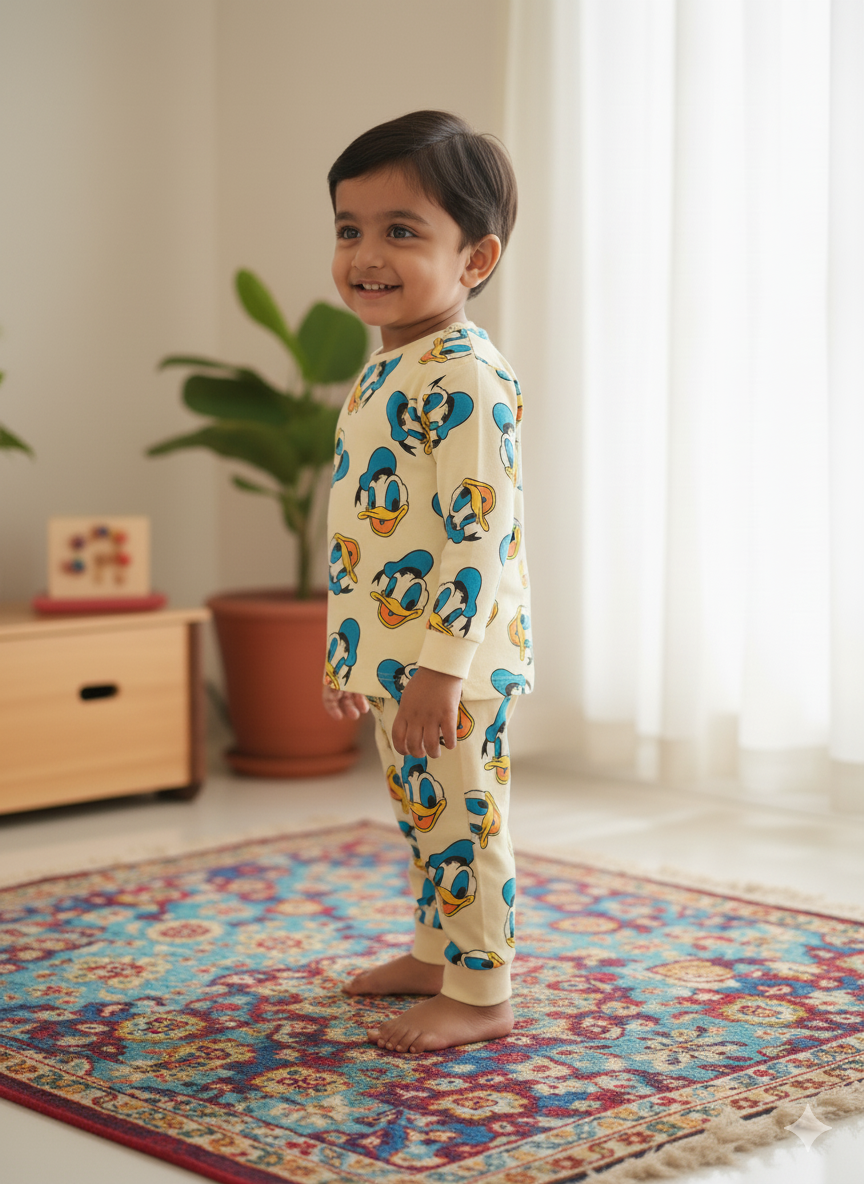 GenBeta Kids Unisex Cotton Baba Suit | Cartoon Print Full Sleeve Top & Pajama Set for Boys & Girls | Soft & Breathable Sleepwear (0–4 Years)