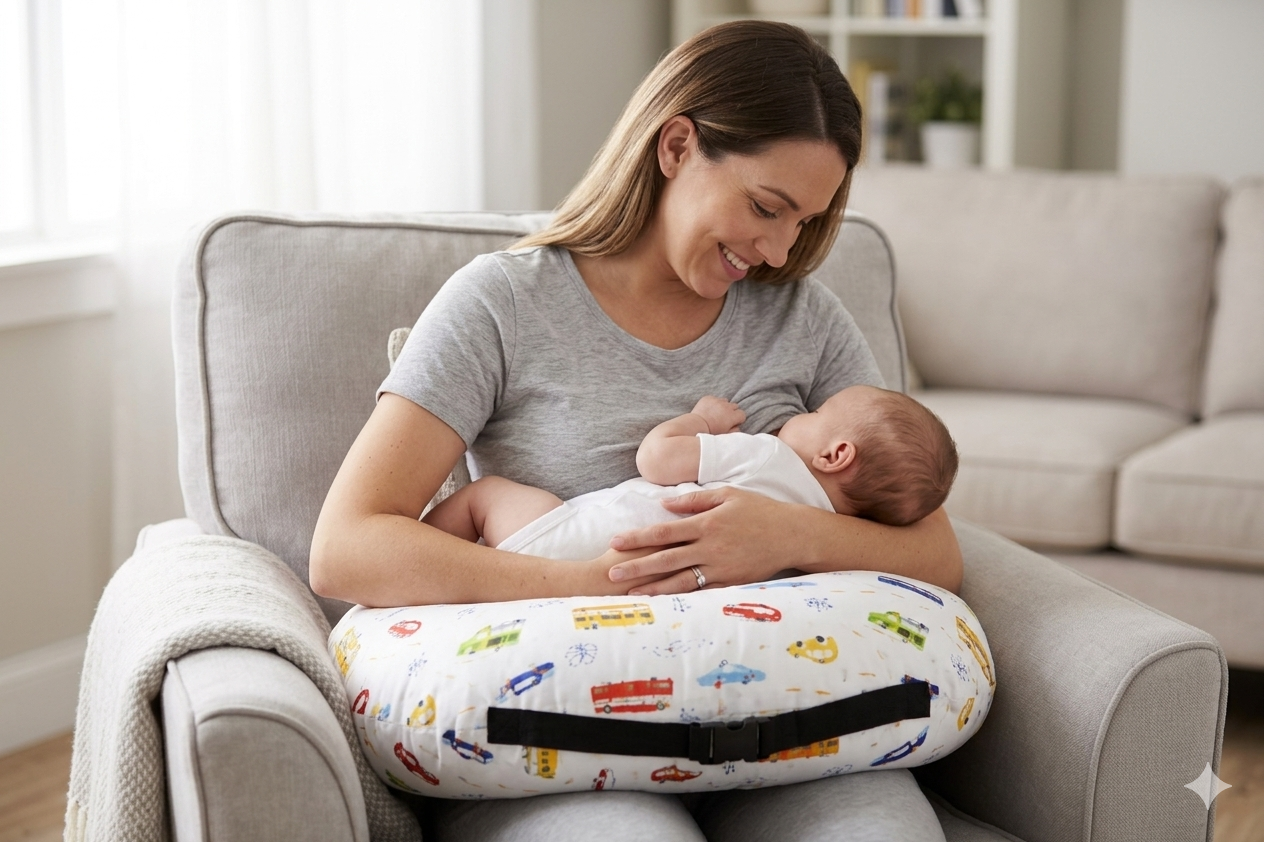 GenBeta Kids Baby Feeding Pillow | Soft Cotton Nursing Pillow for Breastfeeding | Ergonomic Support Cushion for Newborn & Moms | Multicolour Printed Feeding Pillow (0–12 Months)