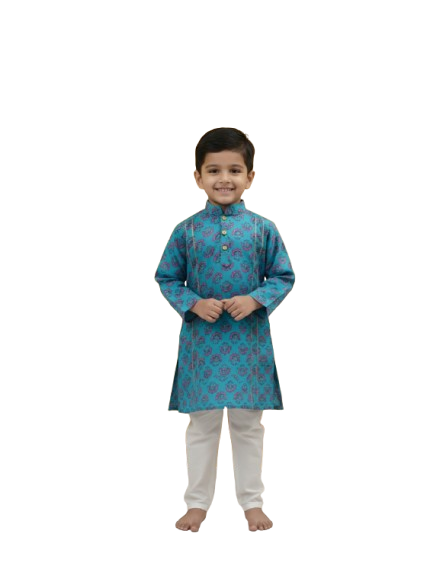 GenBeta Kids Baby Boys Ethnic Kurta Pyjama Set | Blue Festive & Wedding | Traditional Indian Outfit for Special Occasions | Pack of 1
