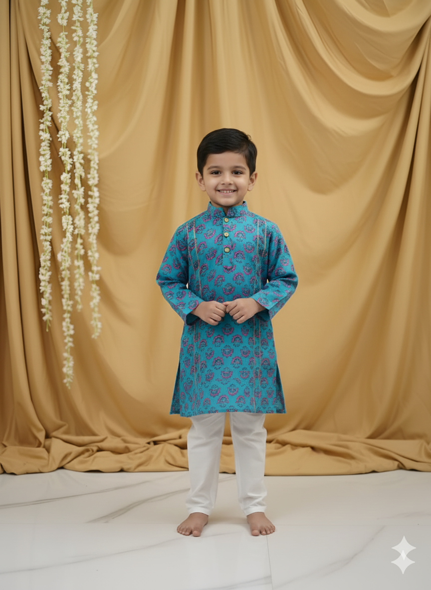 GenBeta Kids Baby Boys Ethnic Kurta Pyjama Set | Blue Festive & Wedding | Traditional Indian Outfit for Special Occasions | Pack of 1
