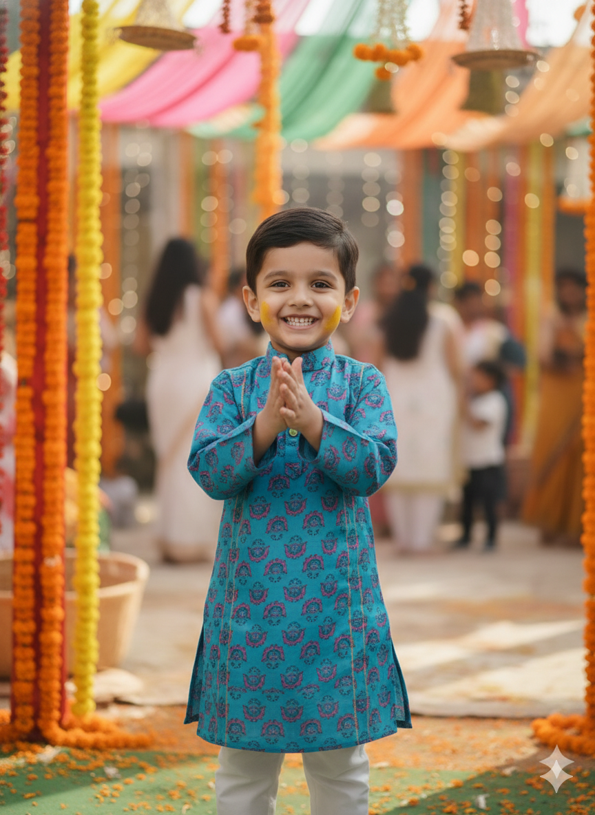 GenBeta Kids Baby Boys Ethnic Kurta Pyjama Set | Blue Festive & Wedding | Traditional Indian Outfit for Special Occasions | Pack of 1