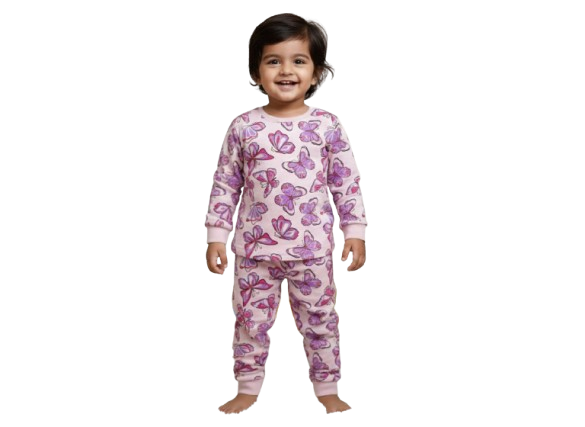 GenBeta KidsUnisex Cotton Baba Suit | Butterfly Print Full Sleeve Top & Pajama Set | Soft & Breathable Nightwear for Boys & Girls (1–4 Years)