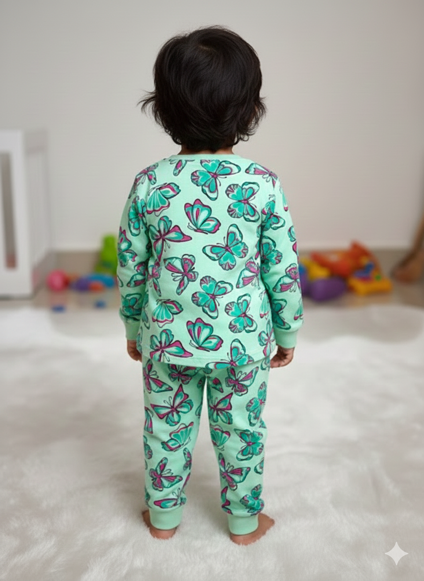 GenBeta KidsUnisex Cotton Baba Suit | Butterfly Print Full Sleeve Top & Pajama Set | Soft & Breathable Nightwear for Boys & Girls (1–4 Years)