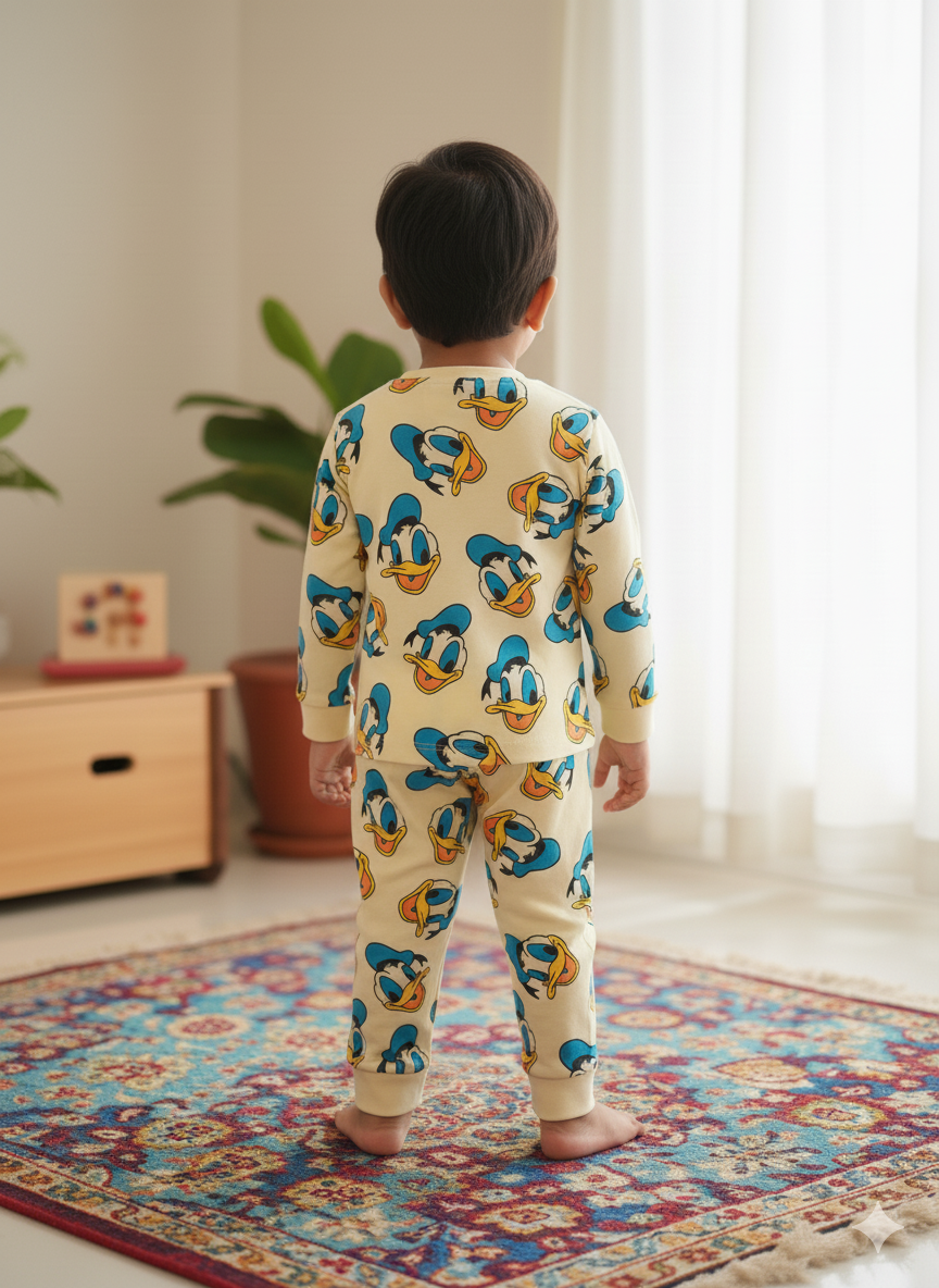 GenBeta Kids Unisex Cotton Baba Suit | Cartoon Print Full Sleeve Top & Pajama Set for Boys & Girls | Soft & Breathable Sleepwear (0–4 Years)