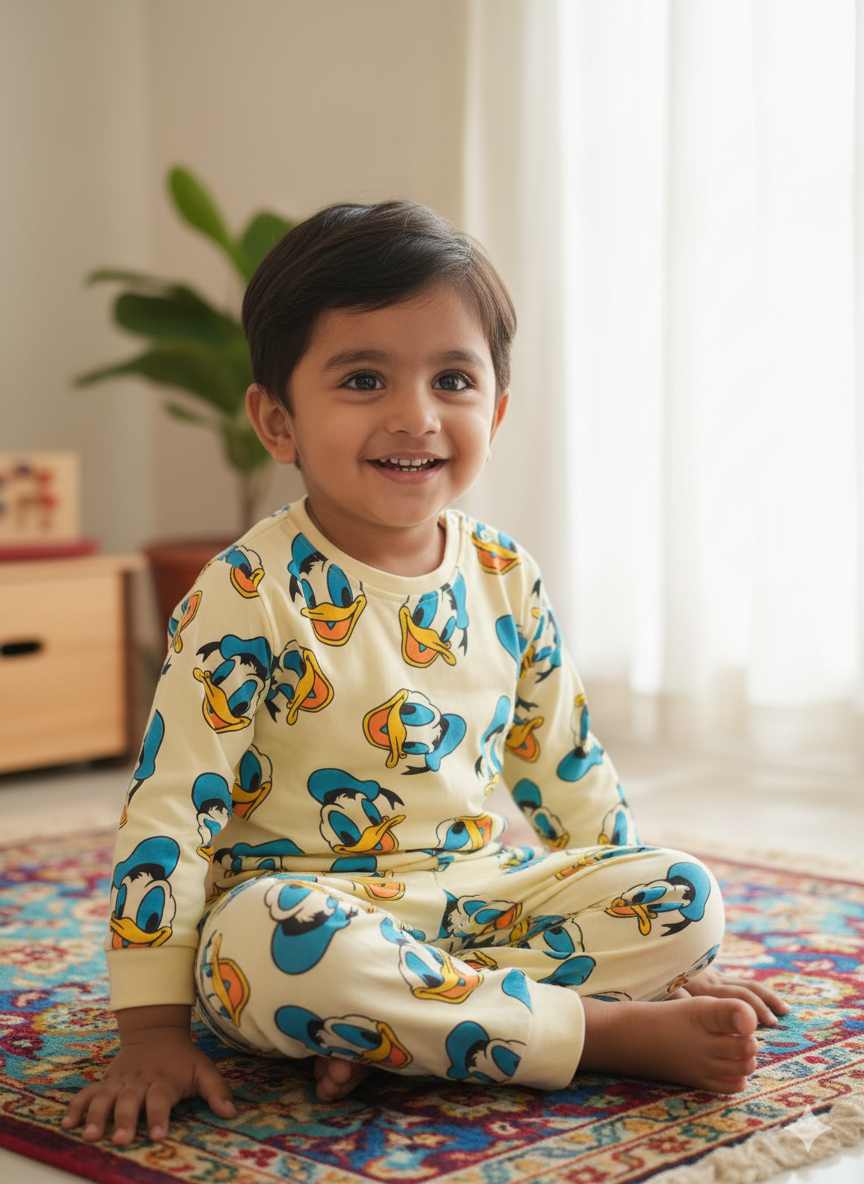 GenBeta Kids Unisex Cotton Baba Suit | Cartoon Print Full Sleeve Top & Pajama Set for Boys & Girls | Soft & Breathable Sleepwear (0–4 Years)