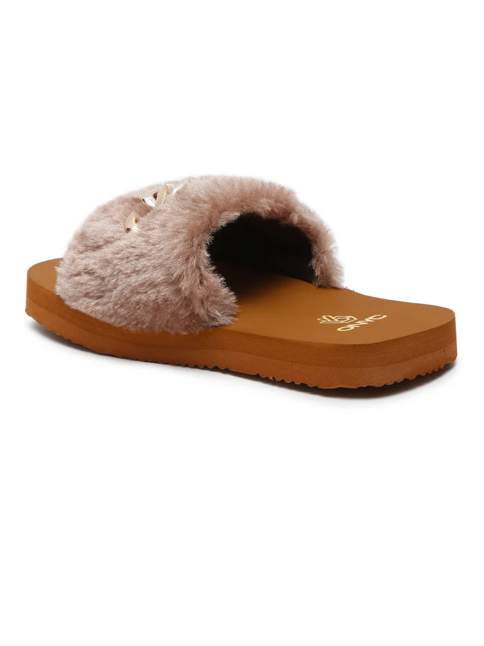 SuperComfy Brown Fur Sliders for Girls