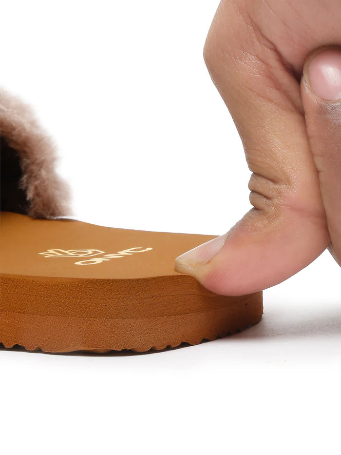SuperComfy Brown Fur Sliders for Girls