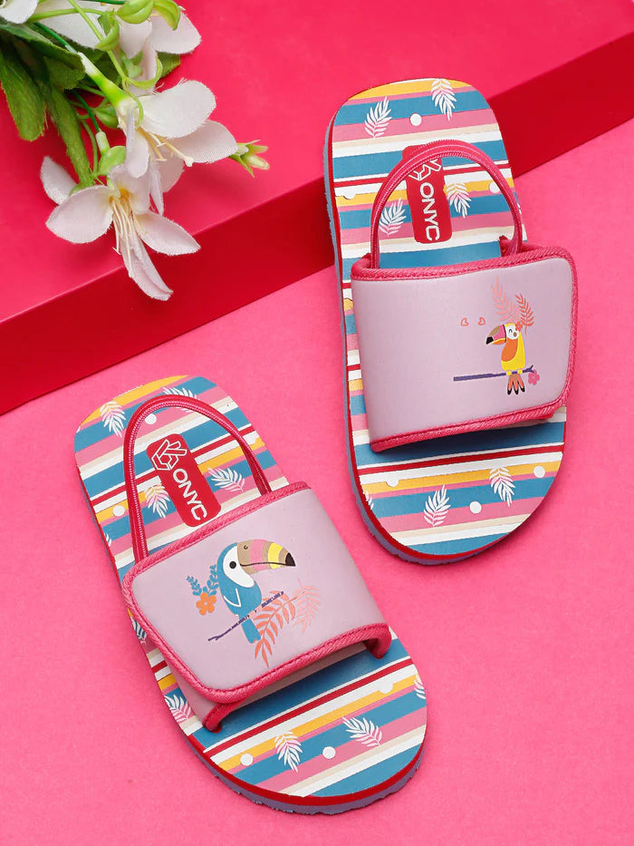 Girls Sliders | Parrot Lavender With Adjustable Strap & Back Support