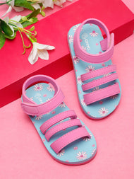 Premium Floral Sandals - Sky Blue & Pink (Girls)