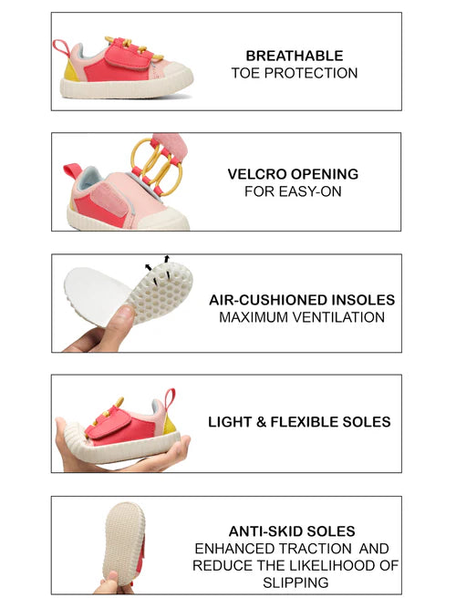 POCO Toddlers' Comfortable & LightWeight Lace-Free Sneakers- Pink (Girls)