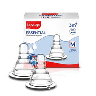 LuvLap ESS S-Neck Silicone Nipple – Pack of 2 | Anti-Colic Teat with Hole Size S, M, L, XL