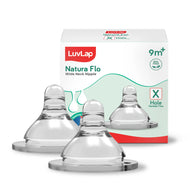 LuvLap N-Flo S-Neck Silicone Nipple – Pack of 2 | Anti-Colic Teat with Hole Size S, M, L, XL
