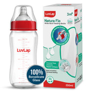 LuvLap N-Flo Wide Neck Glass Feeding Bottle – 250 ml | BPA Free, Anti-Colic Nipple