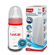 LuvLap S-Neck Glass Feeding Bottle – 125 ml | BPA Free, Anti-Colic Nipple