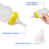 LuvLap Squeeze Food Feeder – 180 ml | BPA Free Silicone Baby Feeding Bottle with Spoon