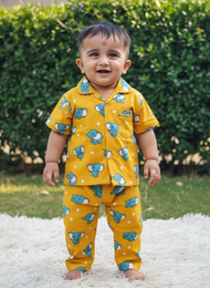 GenBeta Kids Unisex Cotton Nightwear Set | Short Sleeve Shirt & Pajama with Cute Elephant Print | Soft & Breathable Daily Sleepwear for Babies & Toddlers