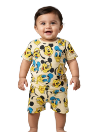 GenBeta Kids Boys & Girls Cotton Printed Half Sleeve Cord Set | Mickey & Friends Cartoon Print | Comfortable Summer Wear Shorts Set for Infants & Toddlers
