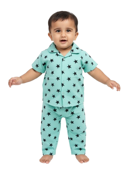 GenBeta Kids Unisex Cotton Nightwear Set | Short Sleeve Shirt & Pajama with Star Print | Soft & Breathable Daily Sleepwear for Babies & Toddlers (1-4 Y)